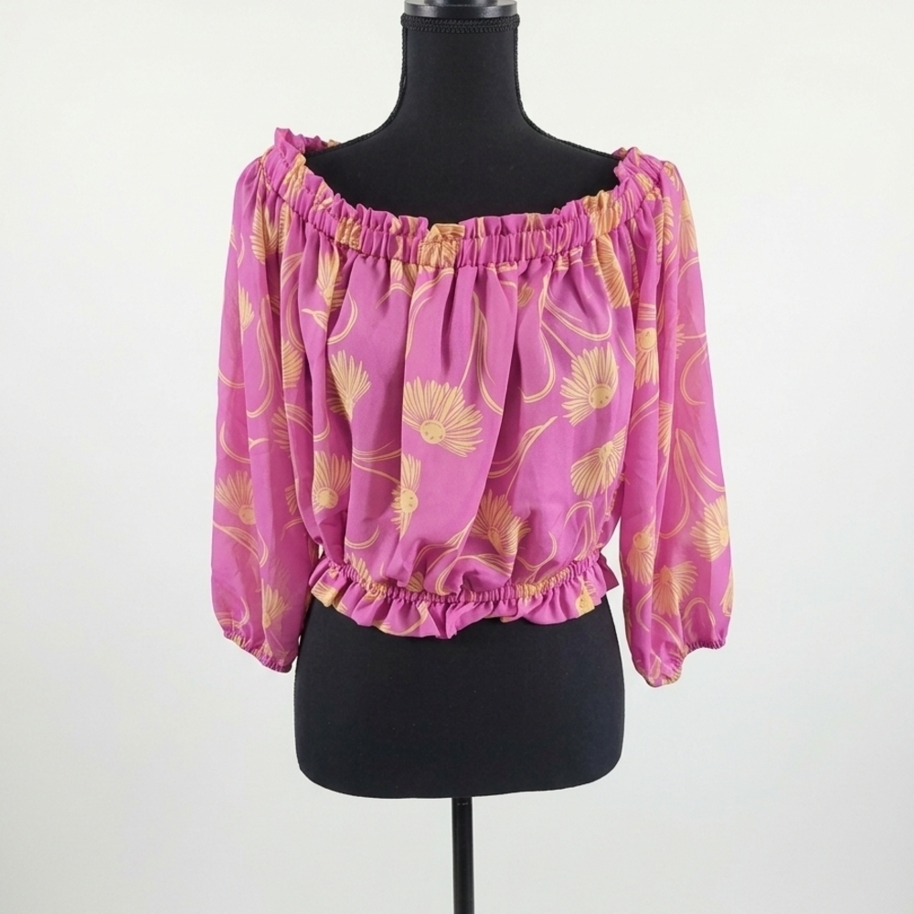 Unique Vintage Pink Floral Blouse
